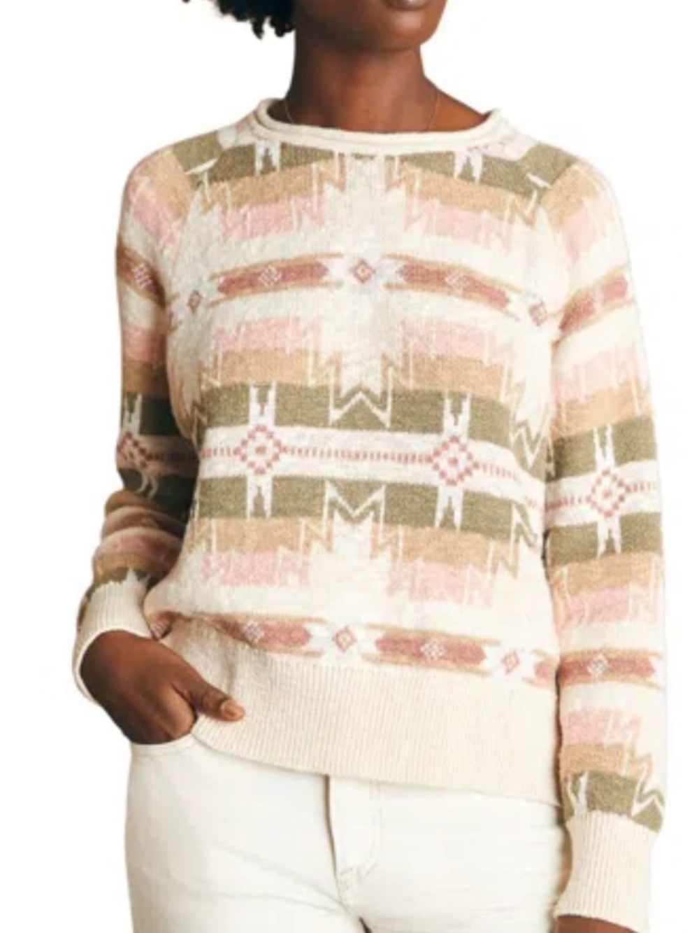 Faherty Doug Good Feather Cotton Slub Pullover Women's Size Small Western (N)